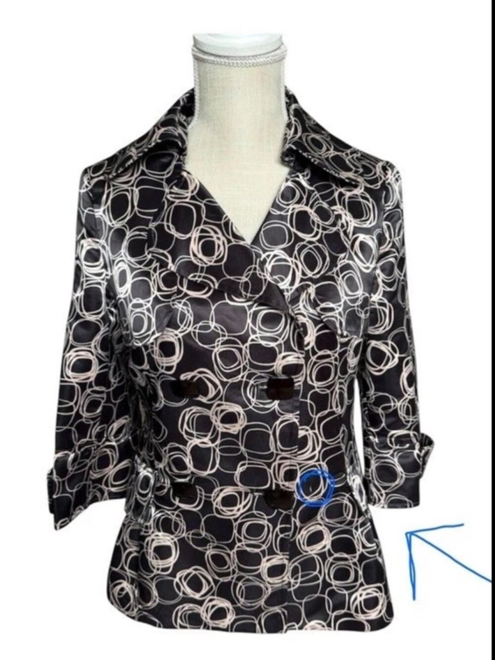 Marc Jacobs Vintage Y2K Black Cream 100% Silk Double-Breasted Statement Blazer - Picture 10 of 10
